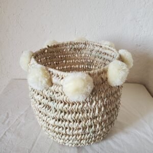 Panière de rangement pompons blancs