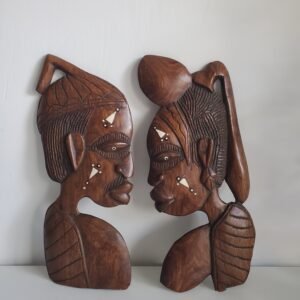 Sculptures murales africaines en bois – Couple ethnique artisanal