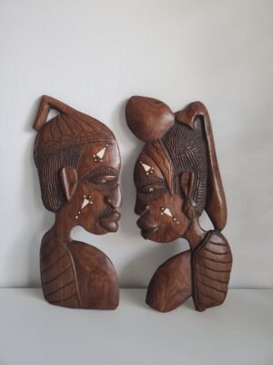Sculptures murales africaines en bois – Couple ethnique artisanal