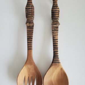 Fourchette et cuillère en bois vintage artisanat africain