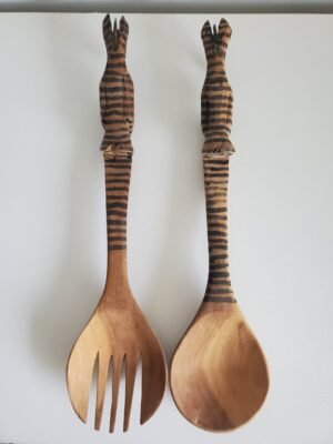 Fourchette et cuillère en bois vintage artisanat africain