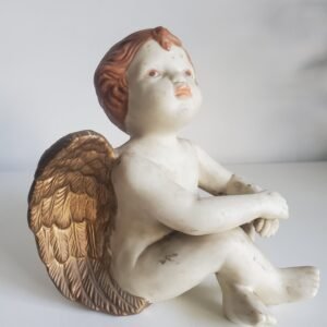 Angelot vintage ailes dorées en céramique