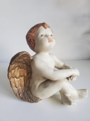 Angelot vintage ailes dorées en céramique