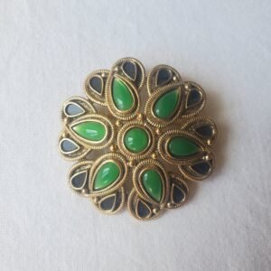 Broche vintage Orena Paris fleur verte émaillée – bijou fantaisie couture années 80