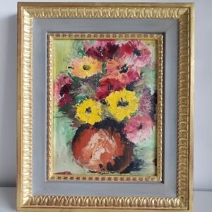 Peinture vintage bouquet de fleurs cadre en bois doré