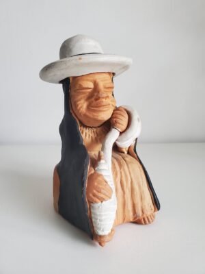 Sculpture colombienne en terre cuite – Femme tissant la laine