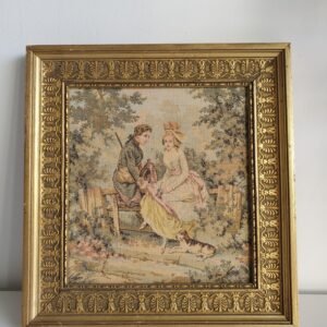 Tapisserie ancienne scène bucolique cadre doré