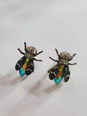 Boucles d'oreilles abeilles vintage à strass irisés